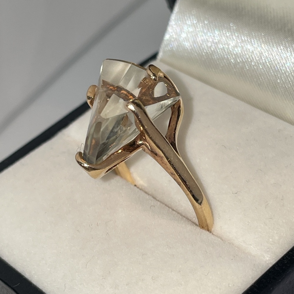 Vintage Solid 10K Yellow Gold Fancy Cut Quartz ? Gemstone Ring Modern (not 14K ) - Picture 5 of 17